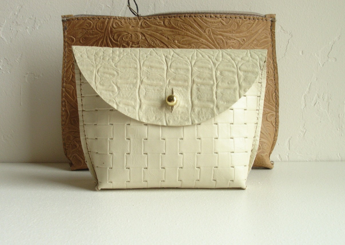 winter white mini Leather Pouch