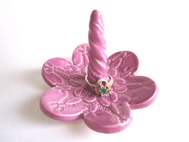 Lavender ring holder  - Flower ring dish - Hand made pottery, Made to Order