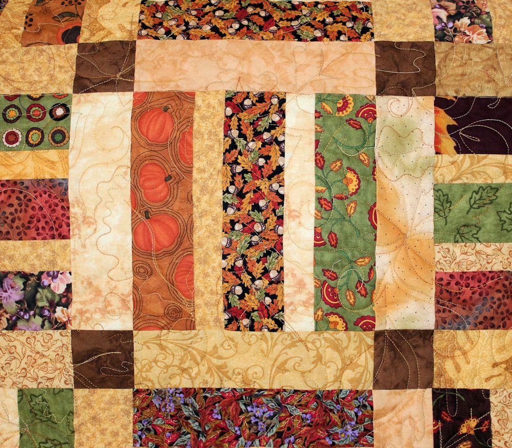 Autumn Leaves Lap Quilt or Sofa Throw in Brown, Rust and Green