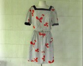 VINTAGE Nipon red floral and stripe mini dress