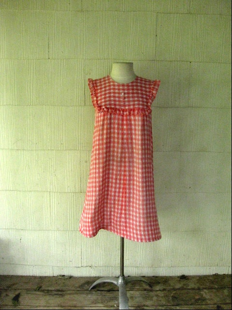 VINTAGE 70s red and white gingham sleeveless mini dress