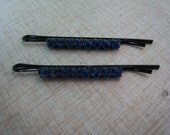 50s Vintage Hair Bobby Pins With NAVY BLUE w/ RHINESTONES 1950s Set of 2
