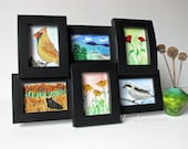 Six Mini Watercolors fine art paintings in frame nature birds flowers ACEO home decor