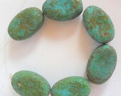Stone Picasso Turquoise Oval Czech Glass Beads, Set of 6
