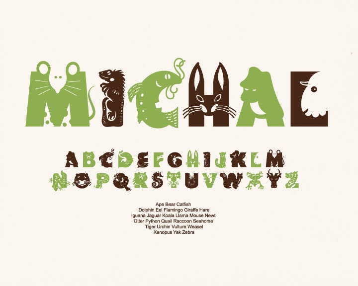 Personalized Custom Name Print Nursery Baby Wall Art - Green Brown
