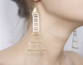 Lace earrings - Rope ladder - Ivory or black with brass
