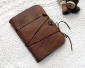 Ephemeral Dreams - Warm Brown Leather Journal with Tea-Stained Pages, Mixed Vintage Paper Ephemera & Vintage Ink Stamps - bibliographica