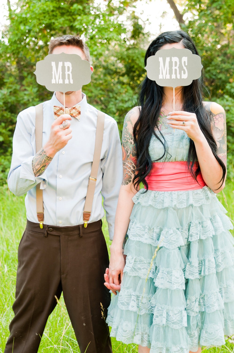 Mr and Mrs Wedding Signs - Grey and White