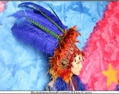 Rainbow Goddess... Huge Feather Headdress in Rich Red, Blue, Purple