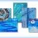 Original ACEOs Set of 5 in blue - paua shell miniature art cards 2.5 x 3.5