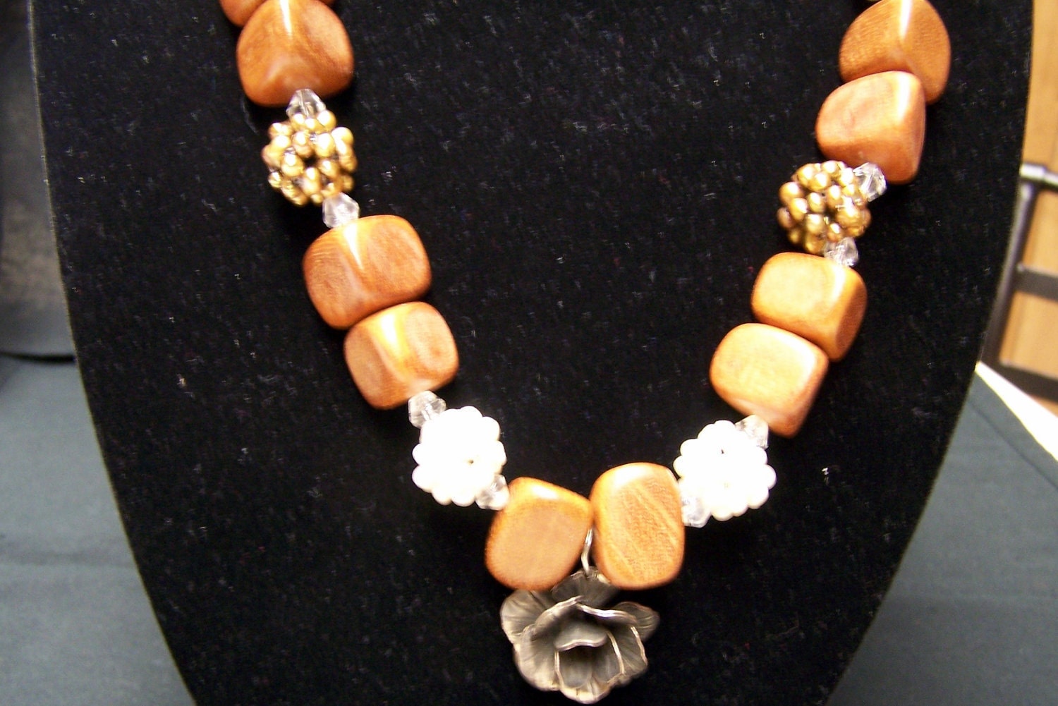 CLEARANCE - Wood and Pearl Long Necklace