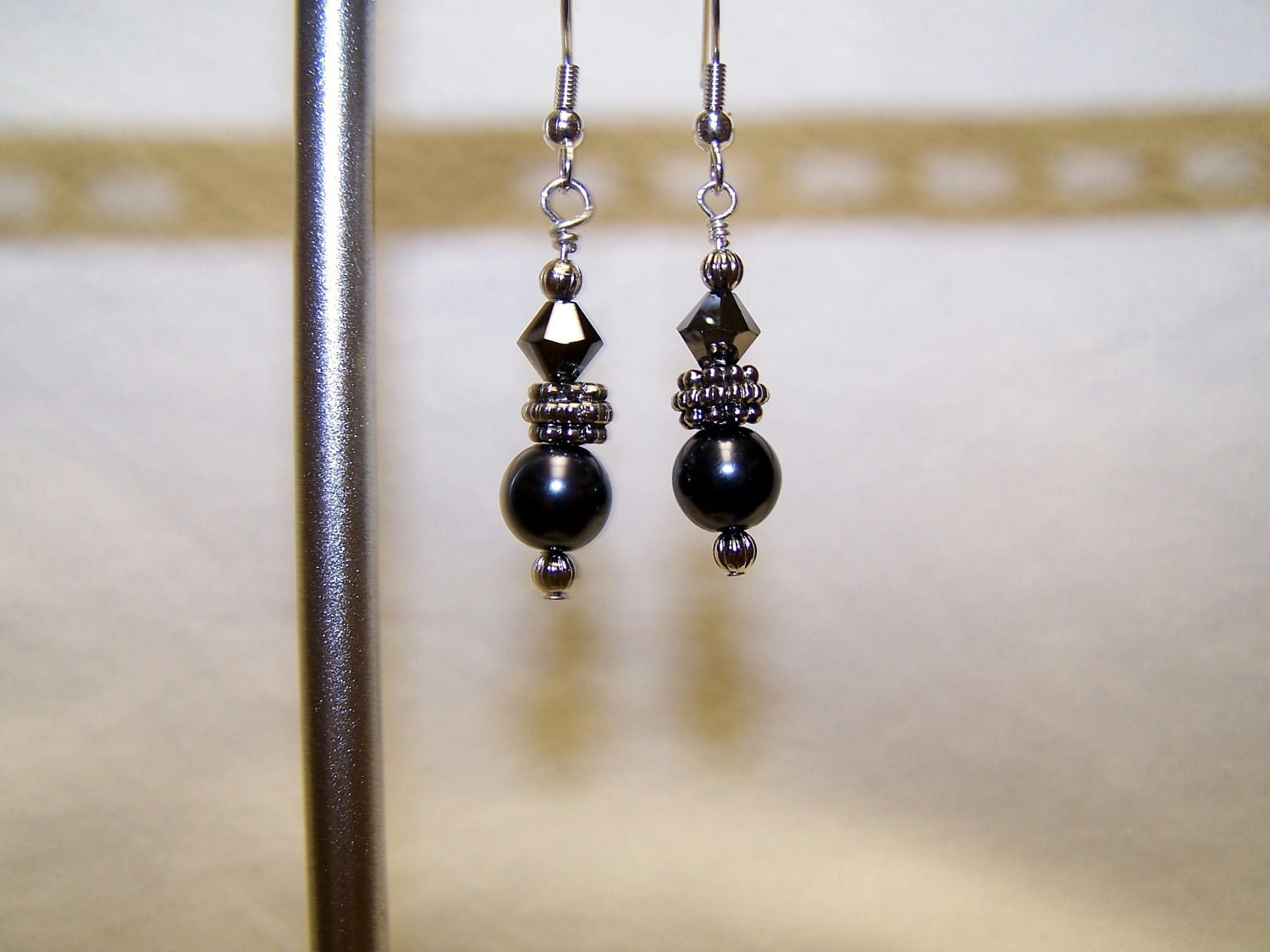 CLEARANCE - Black Swavoski Crystal and Pearl Earrings