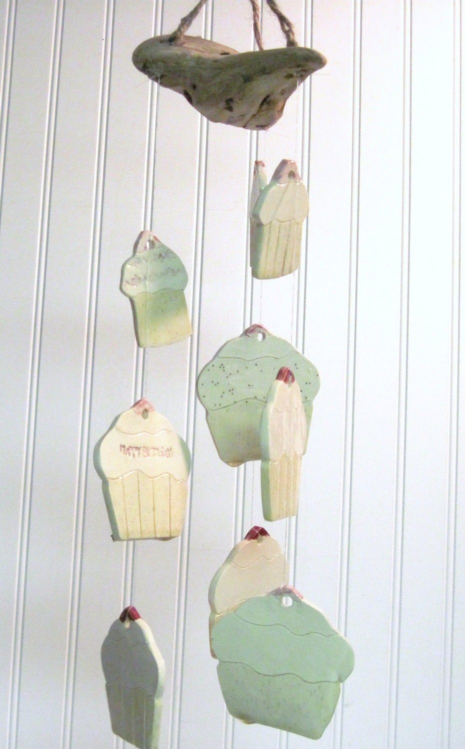 Cupcakes Happy Birthday Wind Chime Stoneware Clay