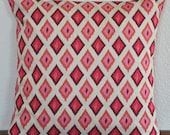 Ikat Geometric Decorative Pillow 20x20 Rose Pink and Natural Invisible  Zipper
