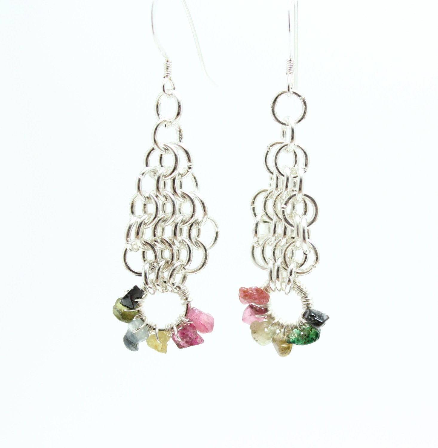 Armored Rainbows- Chainmaille earrings with Tourmaline