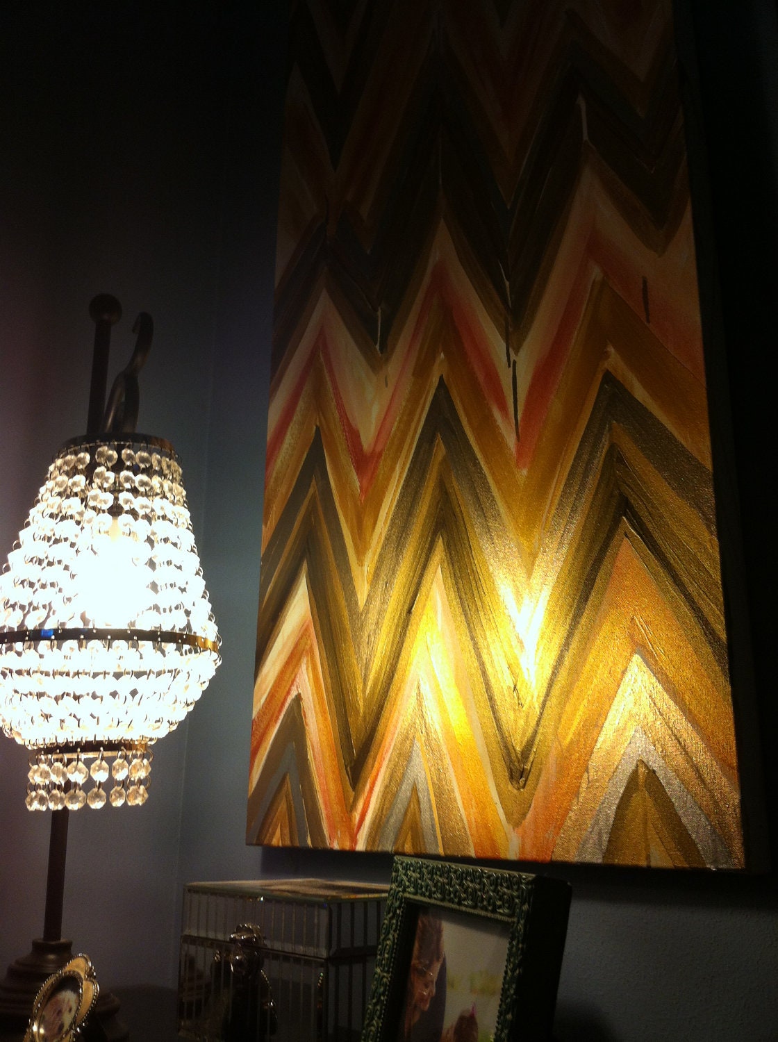 Golden Harvest 2, 24x48 Chevron Ikat Paintings by Jennifer Moreman