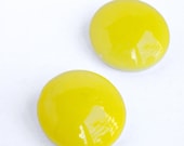 Vintage SIxties Large Bright Yellow Color Block Ceramic Clip On Earrings