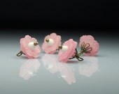 Vintage Style Bead Dangles Pink Lucite Flowers Set of Four PK117