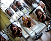 Bridal Party (6 glasses) Custom Hand Painted Wedding Glassware