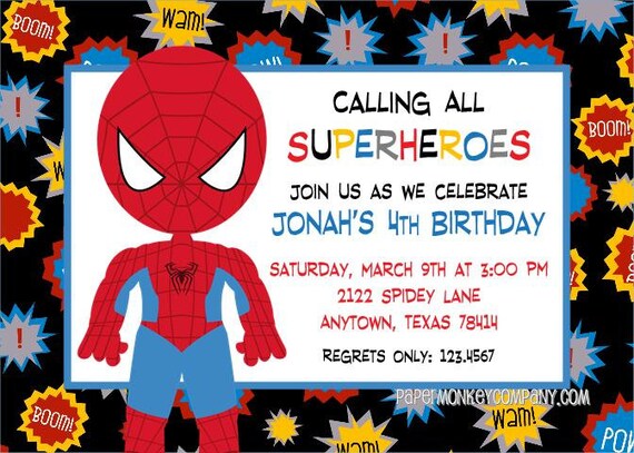 Superhero Spiderman Birthday Party Invitations Il_570xn