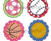 Machine Embroidery Applique Design Sports Ball Scallop Patch Set - Soccer, Baseball, Basketball, Tennis INSTANT DOWNLOAD