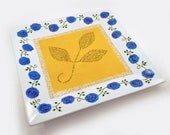 Custom painted plate - Large hand painted porcelain plate personalized with names & message - Cobalt blue roses with gold highlights