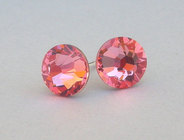 Rose Peach Swarovski post earrings, crystal studs, 7mm