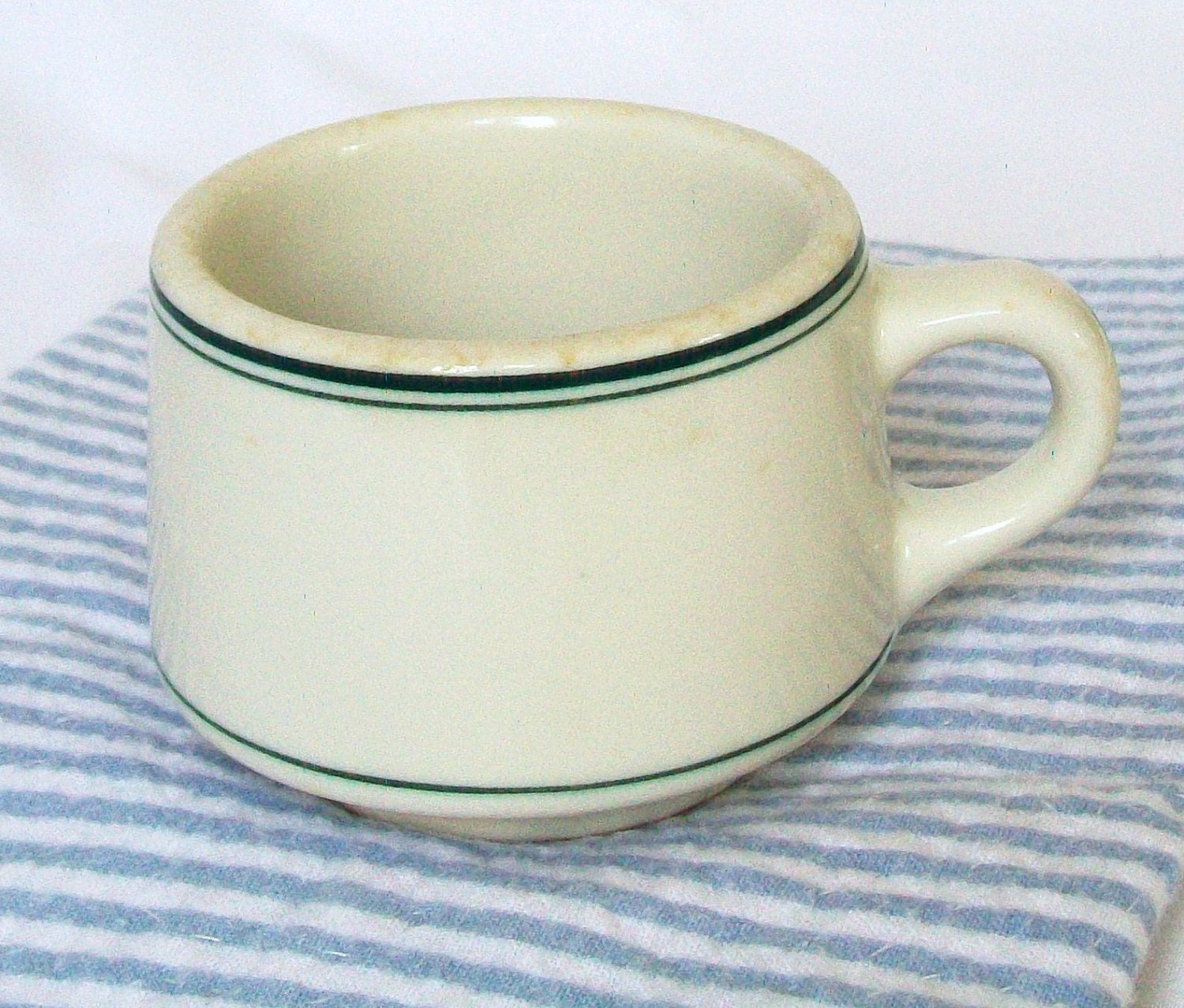 1950s Green Stripe Restaurant Ware Coffee Cup Mug 1956 Walker Vintage  Heavy Diner Dishes Cafe China