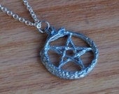 PENTAGRAM SERPENT Silver Antiqued Pewter Ouroboros Snake Pentacle Necklace on 20" Silver Plated Chain in Jewelry Pouch