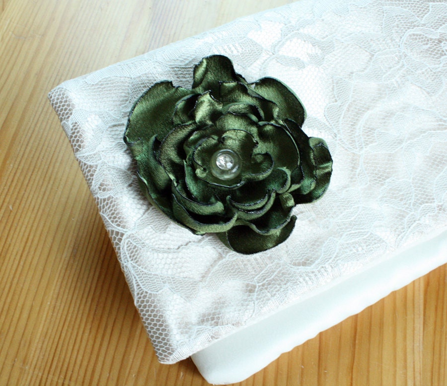 8 Champagne and Ivory Lace Clutches with Fabric Flower of Your Choice - Bridesmaid Gift Idea