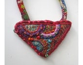 Triangle Necklace with Vintage Kimono Cord - Hand Embroidered
