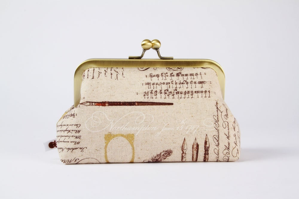 Bag pouch - Handwriting - metal frame clutch bag