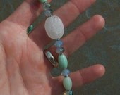 Aventurine Crackle Quartz Bali Silver Blue Green Crystals with a Square Hammered Pewter Toggle