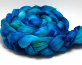 Handpainted Merino Silk Wool Roving - Mermaid - 4 oz Blue Green Turquoise