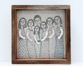hand embroidery art- mama and her girls textile art fiber art