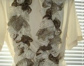 Hand Crochet Sashay Infinity Ruffle Fashion Scarf Style I/Variegated Shuffle (White/Browns)