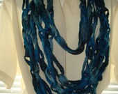 Hand Crochet Sashay Fashion Infinity Loop Chain Scarf Style 5 /Variegated Jive(Blues)