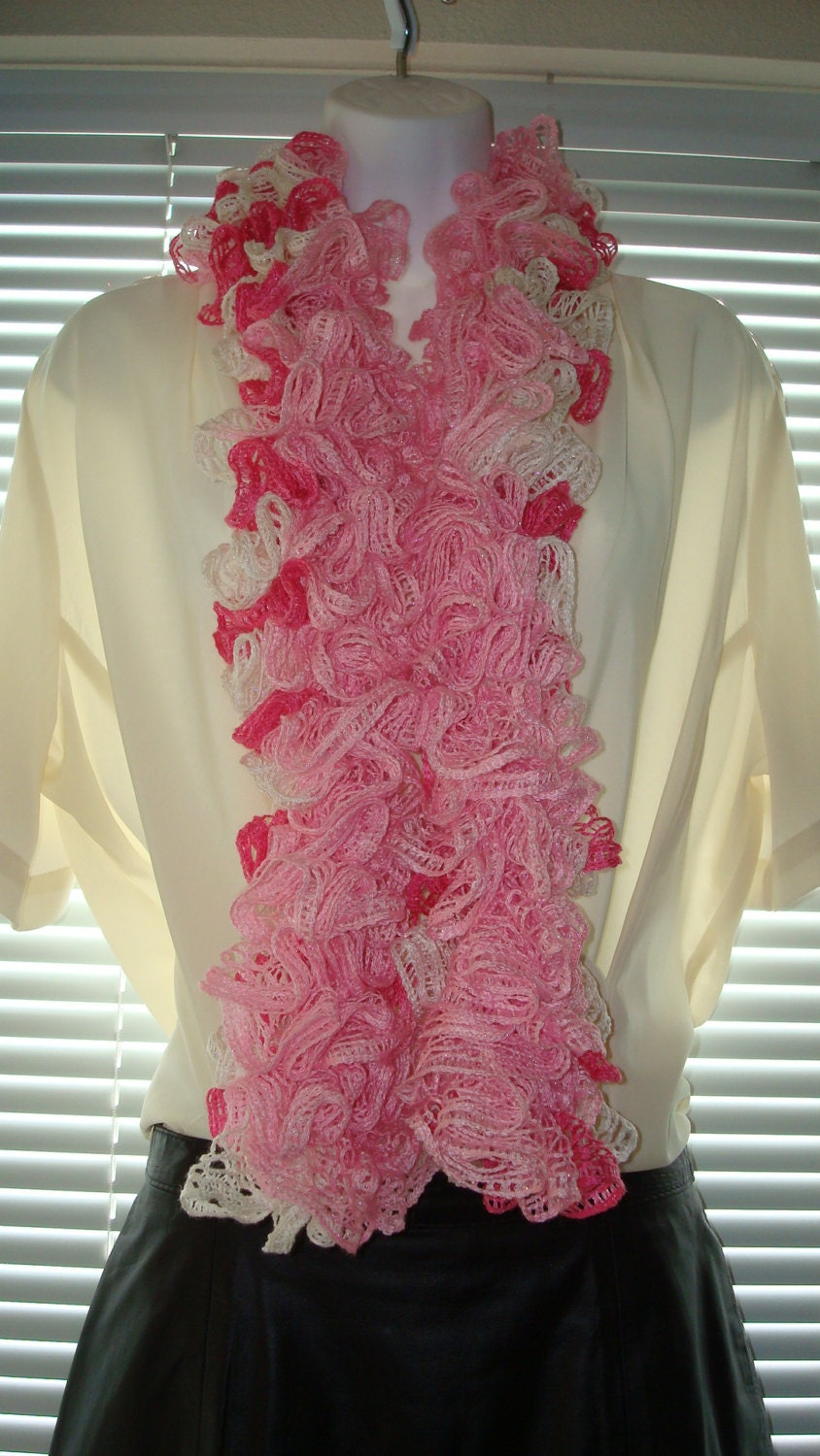 Hand Crochet Sashay Ruffle Fashion Scarf Style II/Variegated Tutu(Pinks)