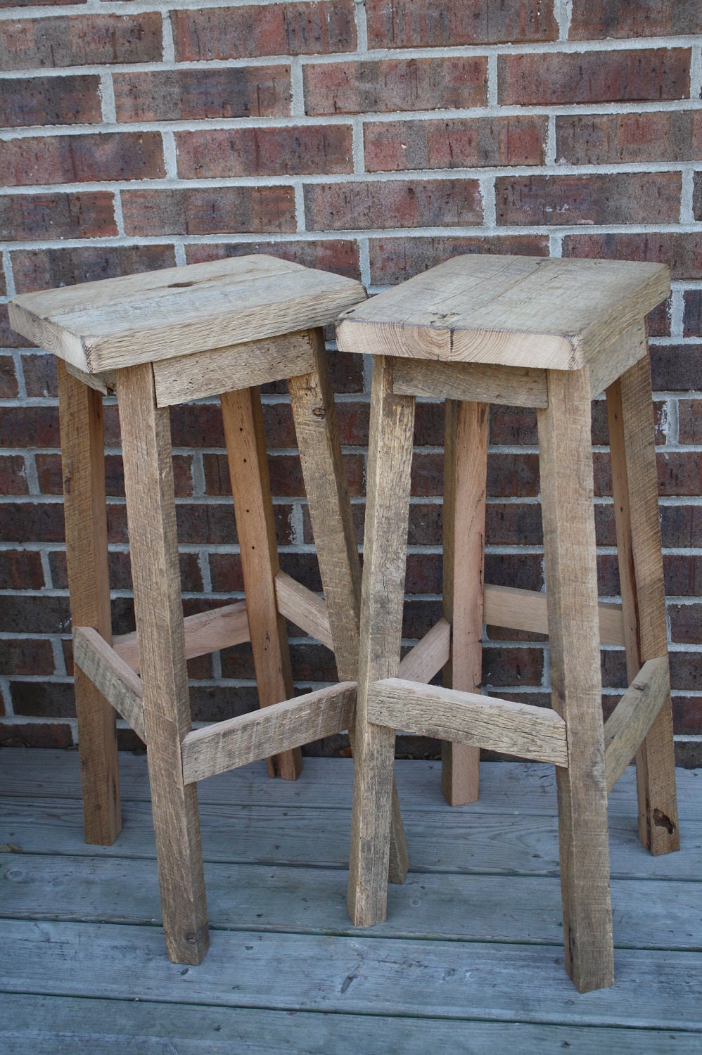 YOUR Reclaimed Rustic and Recycled Oak Barn Wood Rectangle Top Bar Stool with a 24" - 28" Tall seats