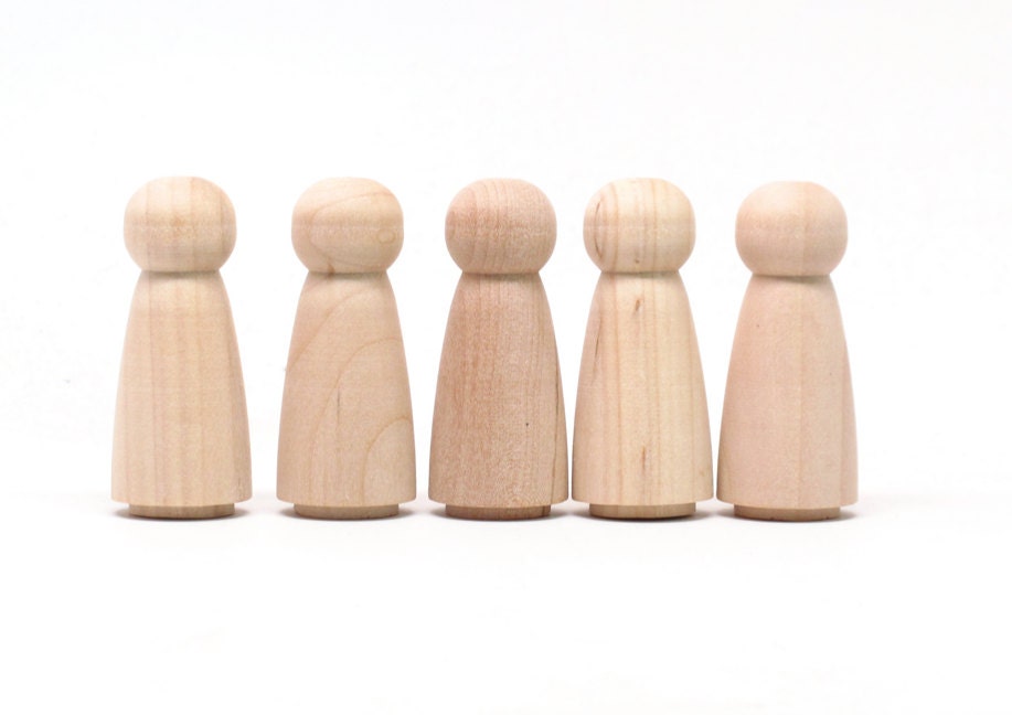 5 Girly Girls - size 2" tall - DIY Wooden Peg Dolls