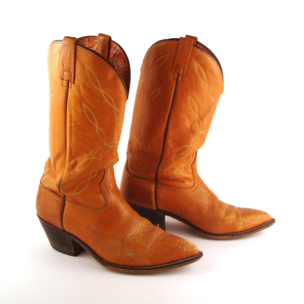 Men's Cowboy Boots Vintage 1980s Tan Acme Carmel Brown size 10 1/2