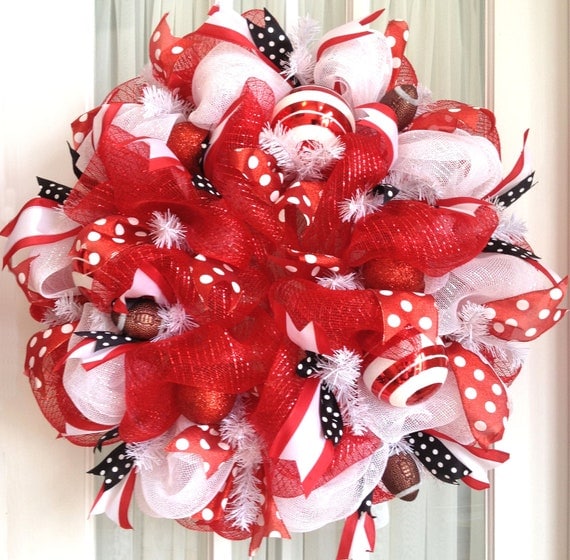Deco Mesh NC State Colors Collegiete Wreath Red White Black Door Wreath Il_570xn