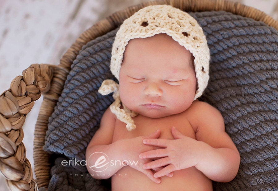 Vintage Inspired Newborn Bonnet - Perfect Photo Prop - Baby Bonnet
