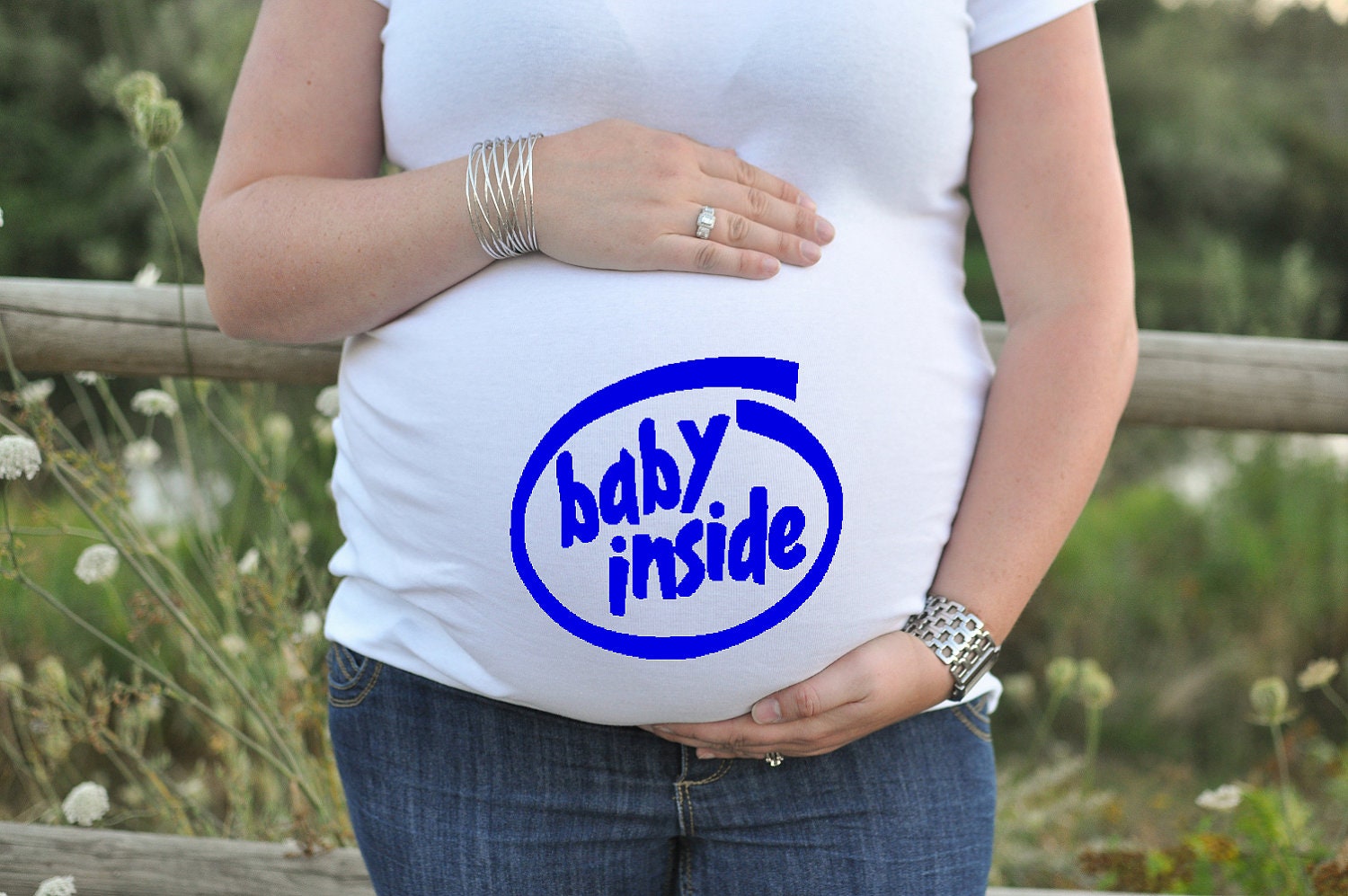 Baby inside geeky maternity t-shirt