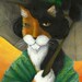Calico Cat Art, Geisha Cat Wearing Green Japenese Kimono 11x14 Fine Art Print