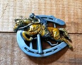1982 The Golden Derby Horse Jumping Through the Horseshoe Belt Buckle