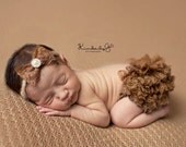 Newborn Diaper Cover Cocoa Brown Photo Prop with Matching Lace Headband in 0-3 Months Size - Newborn Photo Props, Bloomers, Girl Props