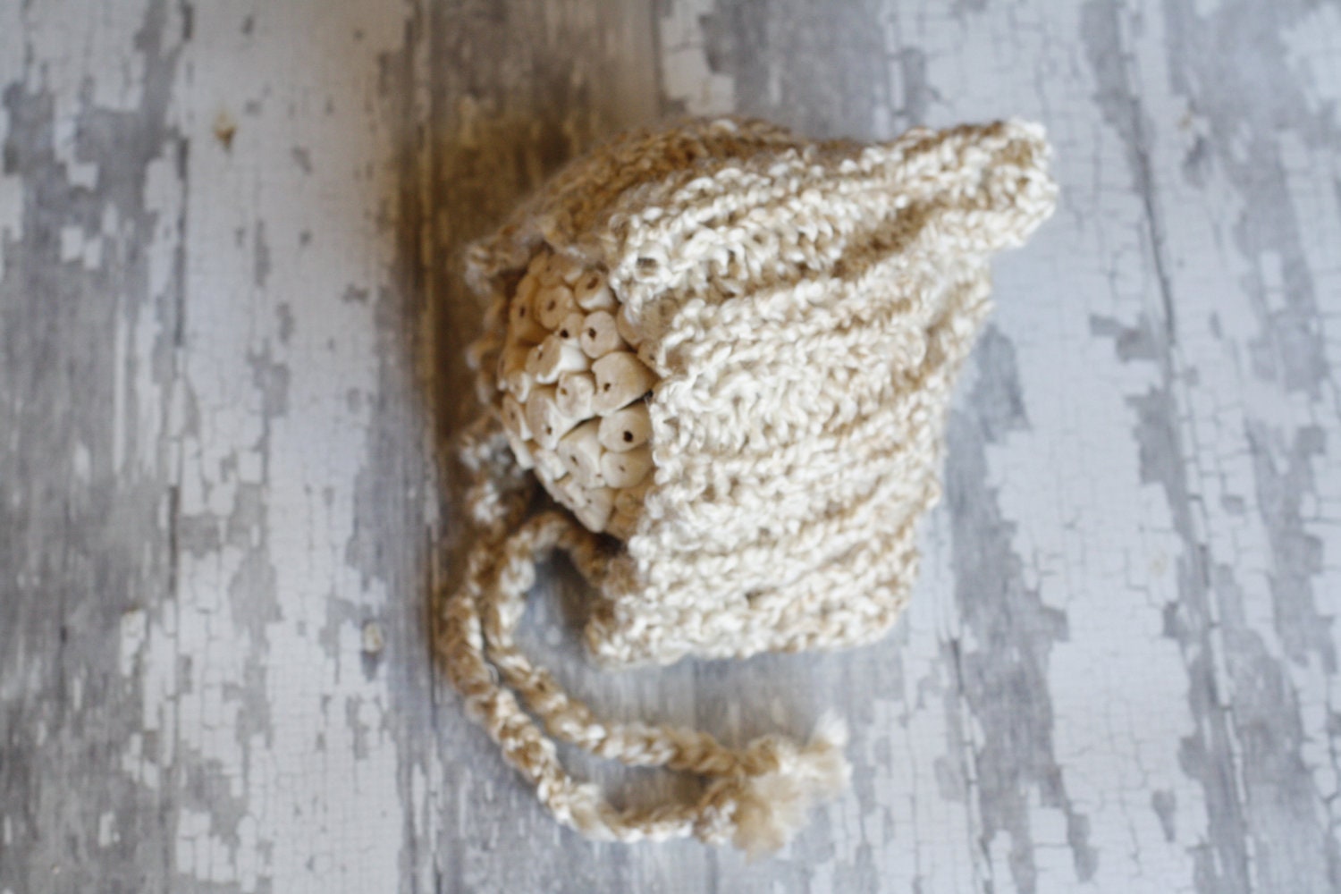 Newborn Baby Oatmeal Ribbed Pixie Knit Hat Photo Prop - Baby Girl Hat, Baby Boy Props, Photography Prop, Handmade Props