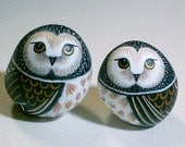 Owl, saw whet, woodland wildlife, collectible, bird of prey, rustic, cabin, country decor, hand painted rocks Rockartiste