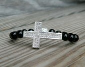 Sideways Cross Bracelet, Sideways Cross, Beaded Bracelet, Pave,